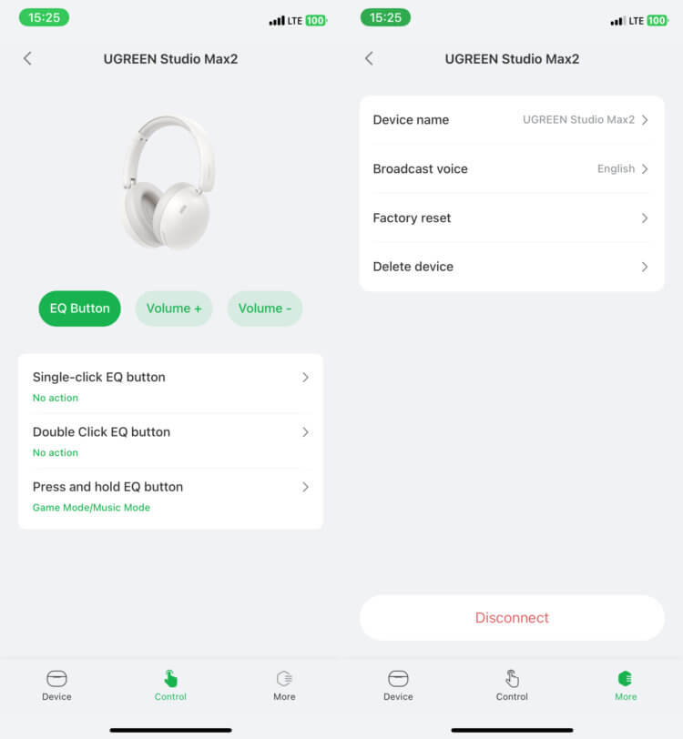 Приложение для наушников UGREEN. Голосовые подсказки при включении и отключении устройства нельзя выключить. Приложение для наушников UGREEN. Голосовые подсказки при включении и отключении устройства нельзя выключить. Фото.
