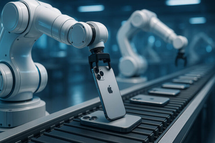 Искусственный интеллект теперь собирает iPhone: как Foxconn избавляется от ручного труда. ИИ позволяет автоматизировать процессы производства. Искусственный интеллект теперь собирает iPhone: как Foxconn избавляется от ручного труда. ИИ позволяет автоматизировать процессы производства. Фото.