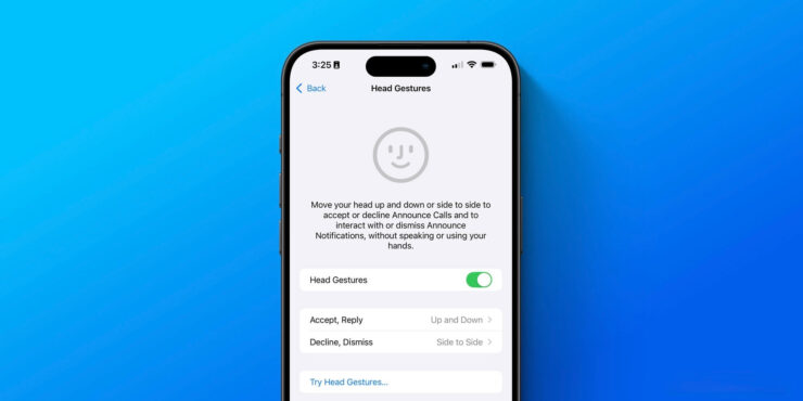 Управление движениями головы. Управление головой сначала надо включить. Изображение: 9to5mac.com. Фото.