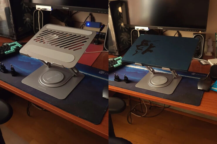 Подставка для ноутбука на стол. Подставка позволит разместить ноутбук на уровне глаз. Фото.