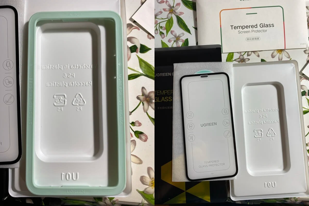 Защитное стекло для iPhone. В комплекте два стекла и форма для удобной поклейки. Фото.