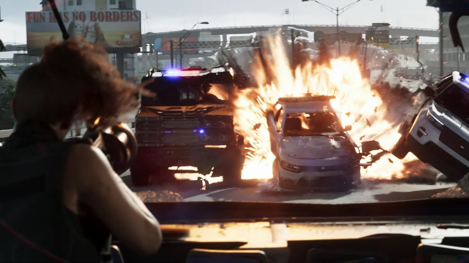 О чем второй трейлер GTA VI. Трейлер изобилует большим количеством экшен-сцен. Изображение: Rockstar. Фото.