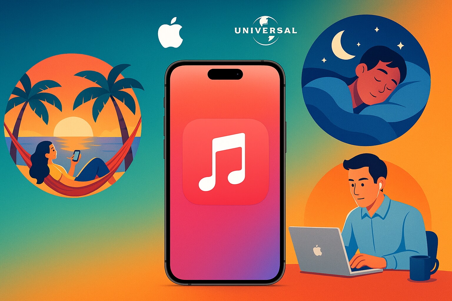 Apple и Universal Music запустили специальные плейлисты в Apple Music для отдыха, сна и работы. Фото.