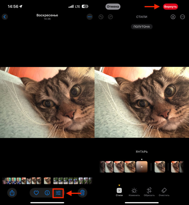 Откатить все изменения можно и после редактирования. Фото.