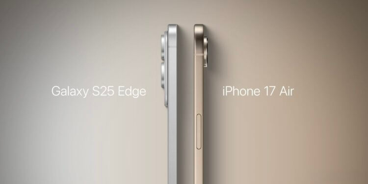 Чем iPhone 17 Air будет отличаться от Samsung Galaxy S25 Edge. В Galaxy смогли засунуть двойную камеру. Изображение: 9to5mac.com. Чем iPhone 17 Air будет отличаться от Samsung Galaxy S25 Edge. В Galaxy смогли засунуть двойную камеру. Изображение: 9to5mac.com. Фото.