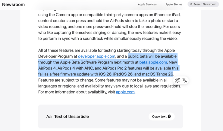 Apple начнет выпускать публичные бета-версии ПО для наушников AirPods. В пресс-релизе Apple заявила, что теперь будут выходить и публичные бета-версии прошивок AirPods. Apple начнет выпускать публичные бета-версии ПО для наушников AirPods. В пресс-релизе Apple заявила, что теперь будут выходить и публичные бета-версии прошивок AirPods. Фото.