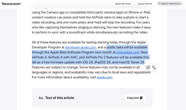 Apple начнет выпускать публичные бета-версии ПО для наушников AirPods