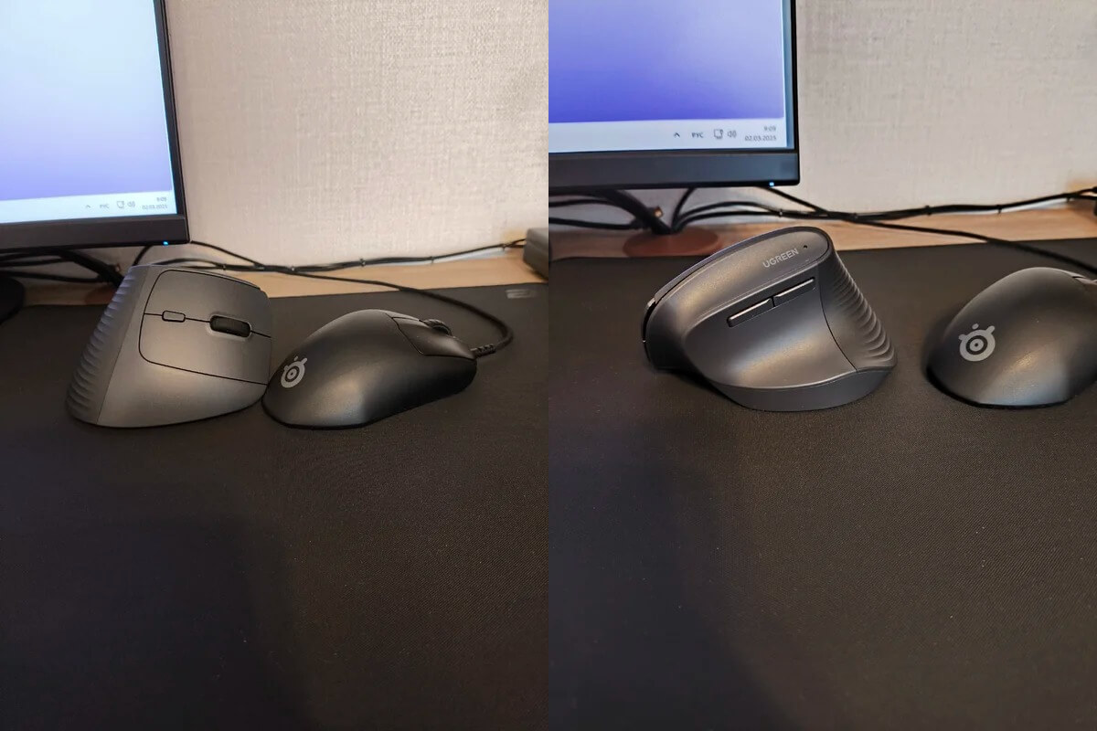 Вертикальная беспроводная мышь. Вертикальная мышь во многих сценариях может оказаться удобнее классической. Фото.