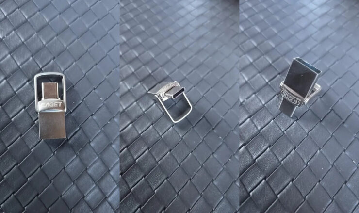 Флешка с USB-C. Флешка маленькая, но оснащена при этом двумя штекерами. Фото.