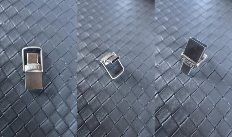 Флешка с USB-C. Флешка маленькая, но оснащена при этом двумя штекерами. Флешка с USB-C. Флешка маленькая, но оснащена при этом двумя штекерами. Фото.