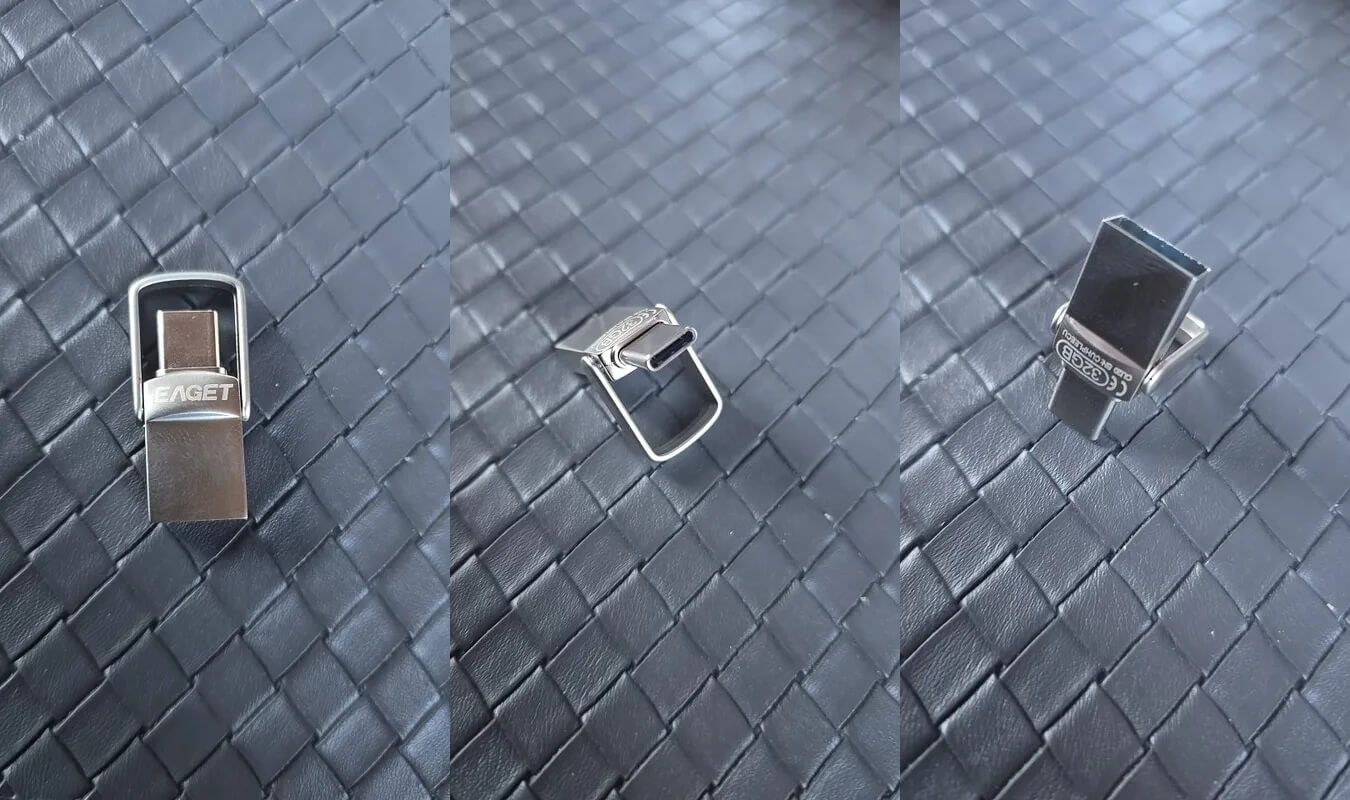 Флешка с USB-C. Флешка маленькая, но оснащена при этом двумя штекерами. Фото.