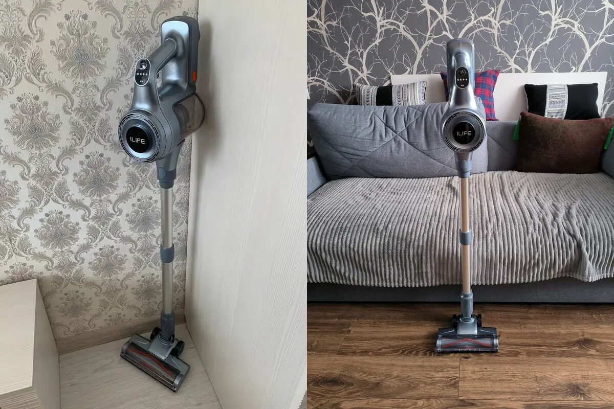 Вертикальный беспроводной пылесос. Удобное устройство для уборки. Фото.