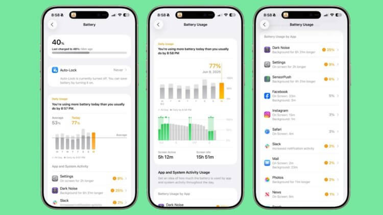 Как iOS 26 поможет вашему iPhone держать заряд дольше. Теперь раздел «Аккумулятор» на iPhone выглядит вот так. Изображение: macrumors.com. Как iOS 26 поможет вашему iPhone держать заряд дольше. Теперь раздел «Аккумулятор» на iPhone выглядит вот так. Изображение: macrumors.com. Фото.