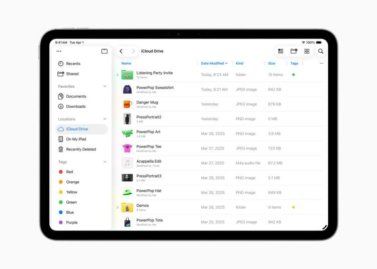 Apple представила iPadOS 26: новый дизайн, окна приложений, строка меню как в macOS и многое другое. Приложение «Файлы» получило новый дизайн, что должно сделать его удобнее. Изображение: Apple. Apple представила iPadOS 26: новый дизайн, окна приложений, строка меню как в macOS и многое другое. Приложение «Файлы» получило новый дизайн, что должно сделать его удобнее. Изображение: Apple. Фото.