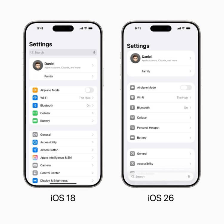 Что дизайнеры говорят про новый стиль Liquid Glass в iOS 26. В некоторых местах Apple не решилась на серьезный редизайн. Например, это хорошо заметно по настройкам. Что дизайнеры говорят про новый стиль Liquid Glass в iOS 26. В некоторых местах Apple не решилась на серьезный редизайн. Например, это хорошо заметно по настройкам. Фото.