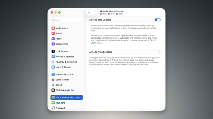Что нового появилось во второй бета-версии macOS Tahoe. Бета-версии прошивок AirPods теперь можно ставить и через Mac. Изображение: macrumors.com. Фото.