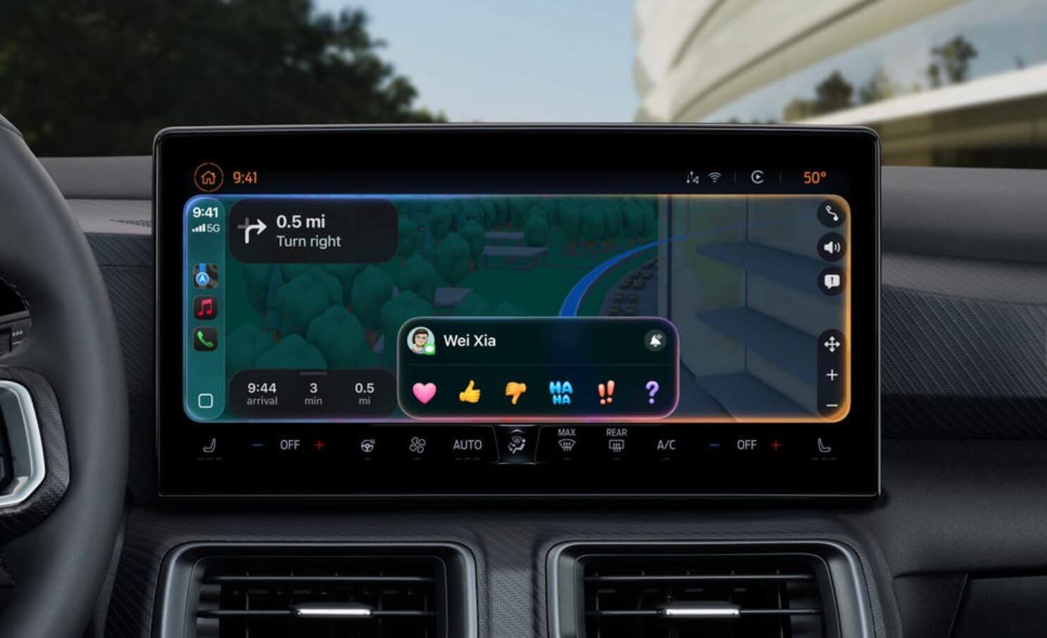 Функции Сообщений в CarPlay. Сообщения выскакивают в небольшом окошке как на iPhone. Функции Сообщений в CarPlay. Сообщения выскакивают в небольшом окошке как на iPhone. Фото.