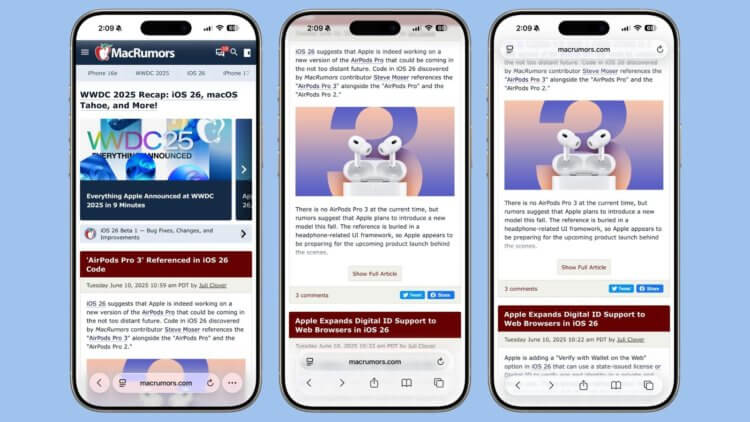 Как включить и выключить новый компактный режим Safari в iOS 26. Вот так выглядит сравнение всех дизайнов Safari в iOS 26. Изображение: macrumors.com. Как включить и выключить новый компактный режим Safari в iOS 26. Вот так выглядит сравнение всех дизайнов Safari в iOS 26. Изображение: macrumors.com. Фото.