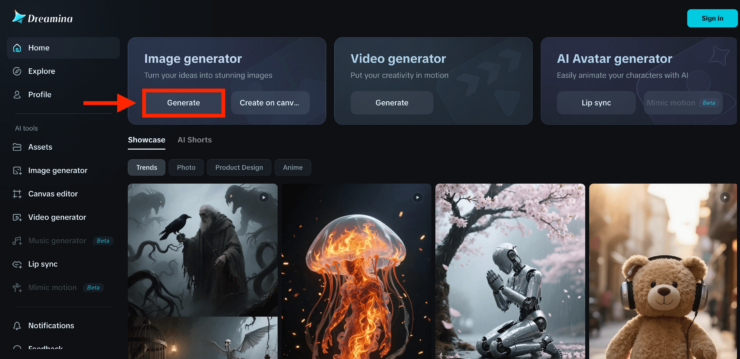 Как рисовать с помощью нейросети. Перейдите к генерации и авторизуйтесь на сайте. Фото.