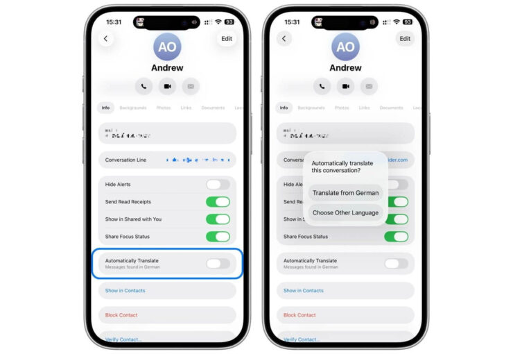 Система сама определяет, на каком языке с вами общаются, и предлагает перевод. Изображение: appleinsider.com. Фото.