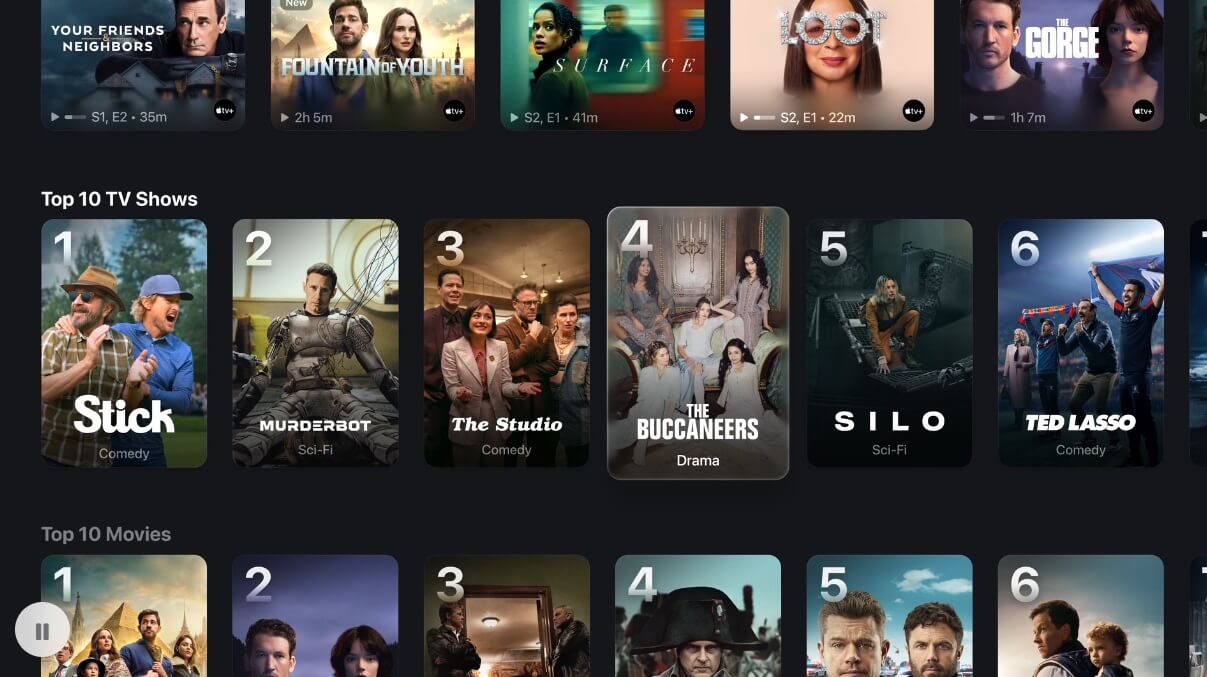 Что нового в tvOS 26. Так выглядят плитки фильмов и сериалов в новом дизайне. Изображение: Apple. Фото.