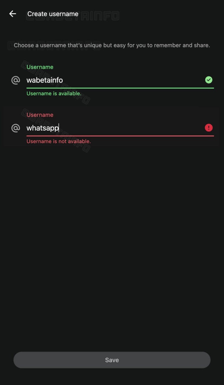 Будет возможность проверить, свободно имя пользователя или нет. Изображение: wabetainfo.com. Фото.