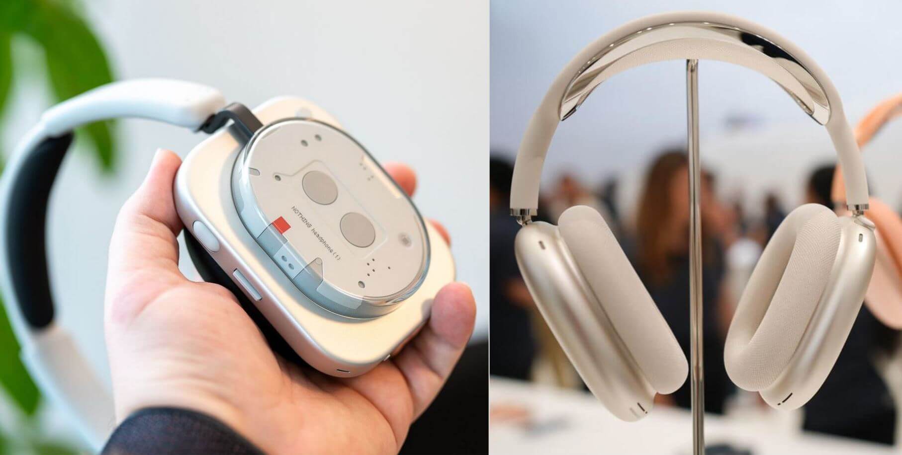 Сравнение Nothing Headphone (1) и AirPods Max. Какие полноразмерные наушники выбрать для iPhone в 2025. У Nothing традиционно необычный дизайн, у AirPods — попроще. Сравнение Nothing Headphone (1) и AirPods Max. Какие полноразмерные наушники выбрать для iPhone в 2025. У Nothing традиционно необычный дизайн, у AirPods — попроще. Фото.