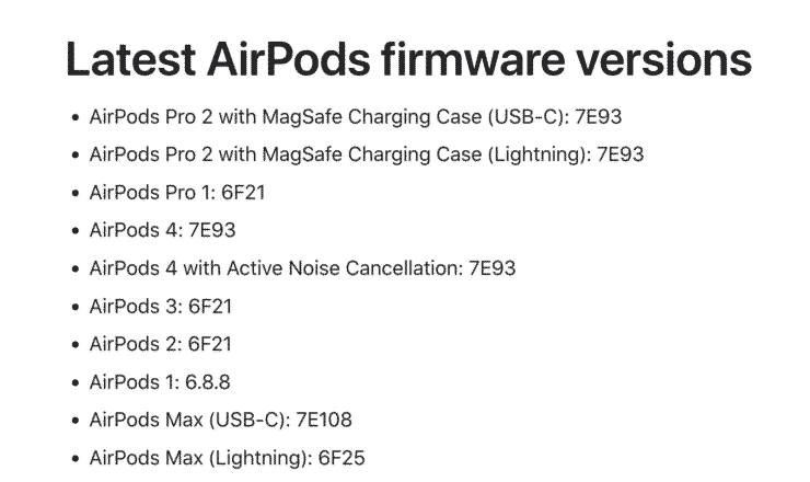 Как проверить AirPods по прошивке. На июль 2025 года актуальные номера прошивок выглядят так. Фото.
