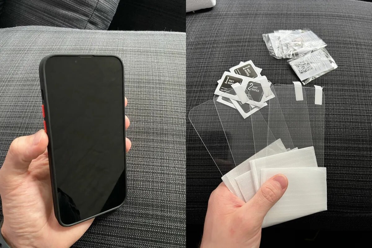 Защитное стекло для iPhone. В комплекте идет сразу 4 стекла. Фото.