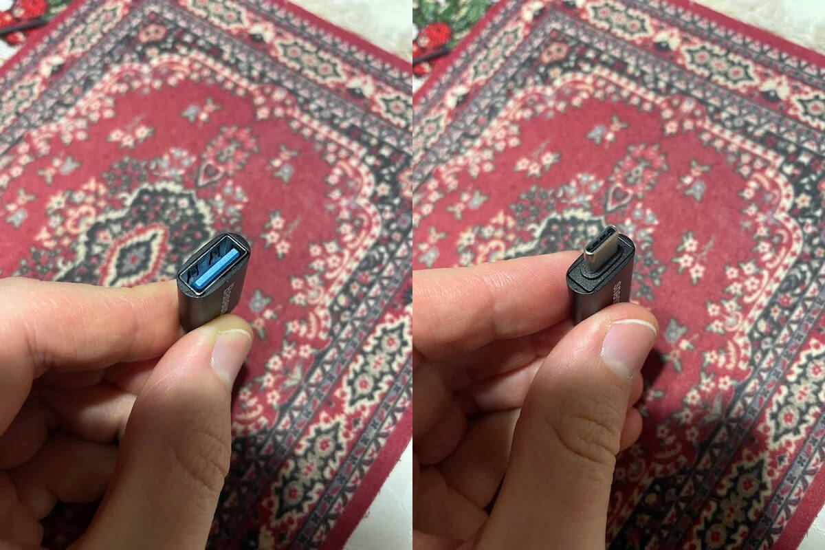 Переходник с USB-C на USB. Переходничок миниатюрный, и его легко взять с собой. Фото.
