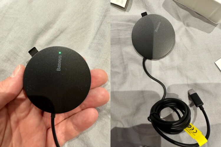 Магнитная зарядка для айфон. Отличная альтернатива MagSafe в черном цвете. Магнитная зарядка для айфон. Отличная альтернатива MagSafe в черном цвете. Фото.