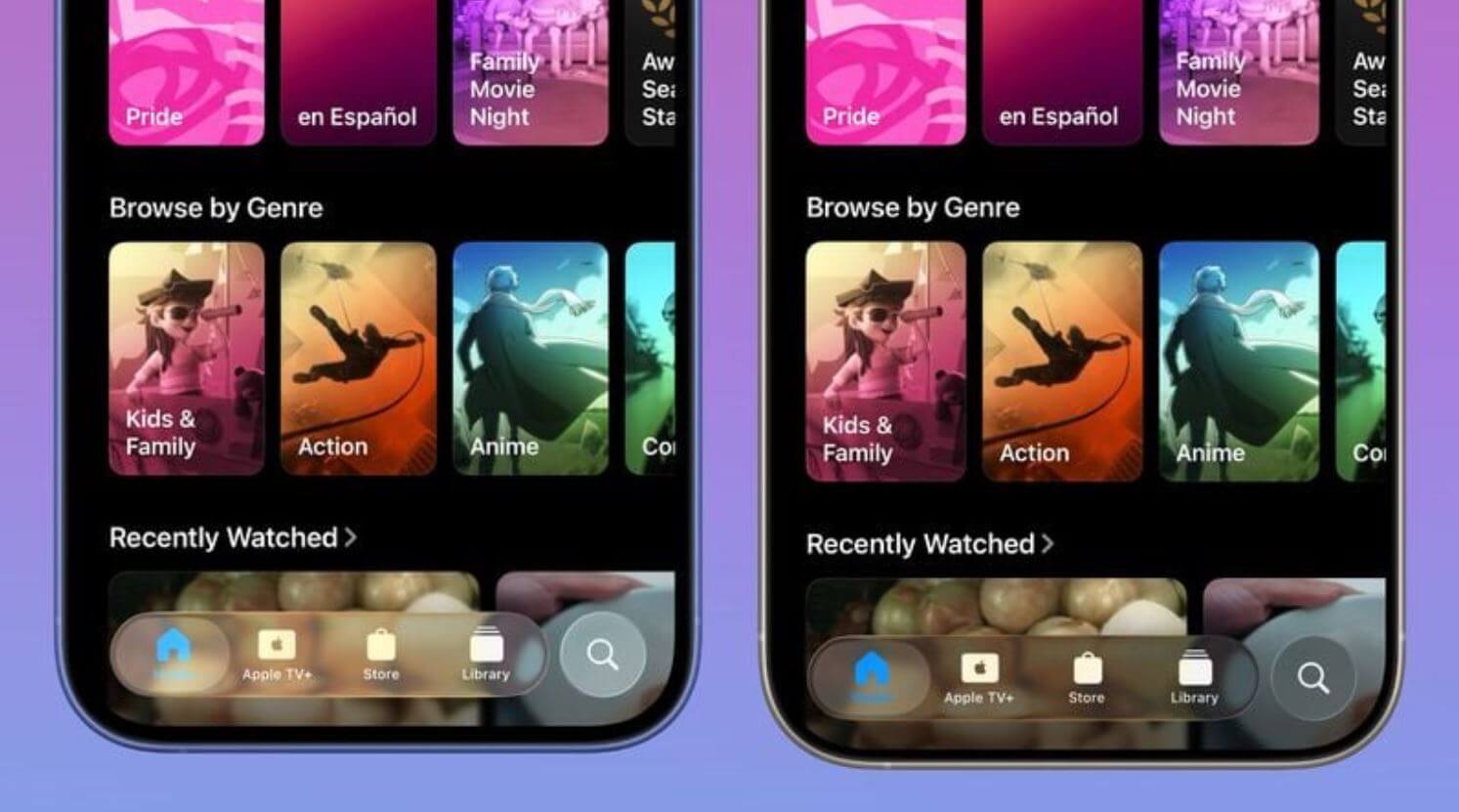 Как изменился прозрачный дизайн Liquid Glass в iOS 26 beta 3 по сравнению с iOS 26 beta 2. Сплошная панель в Apple TV+ точно полезна. Фото: macrumours.com. Как изменился прозрачный дизайн Liquid Glass в iOS 26 beta 3 по сравнению с iOS 26 beta 2. Сплошная панель в Apple TV+ точно полезна. Фото: macrumours.com. Фото.