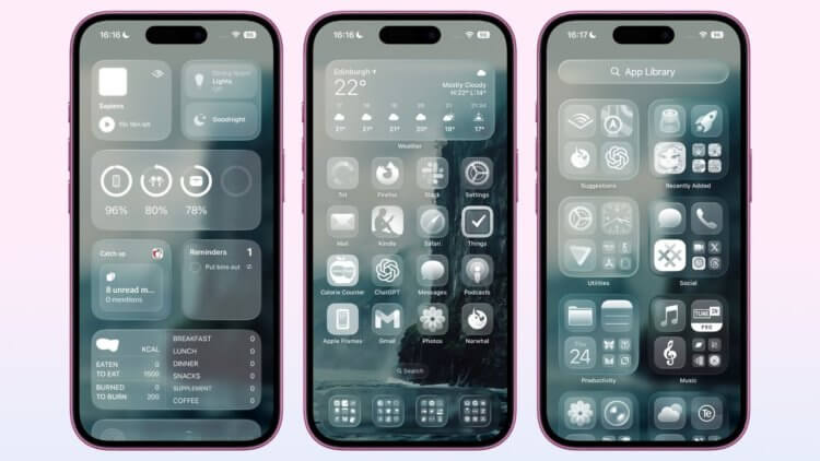 Как включить стеклянные иконки приложений в дизайне Liquid Glass на iPhone с iOS 26. Выглядит такое оформление достаточно интересно. Изображение: macrumors.com. Как включить стеклянные иконки приложений в дизайне Liquid Glass на iPhone с iOS 26. Выглядит такое оформление достаточно интересно. Изображение: macrumors.com. Фото.