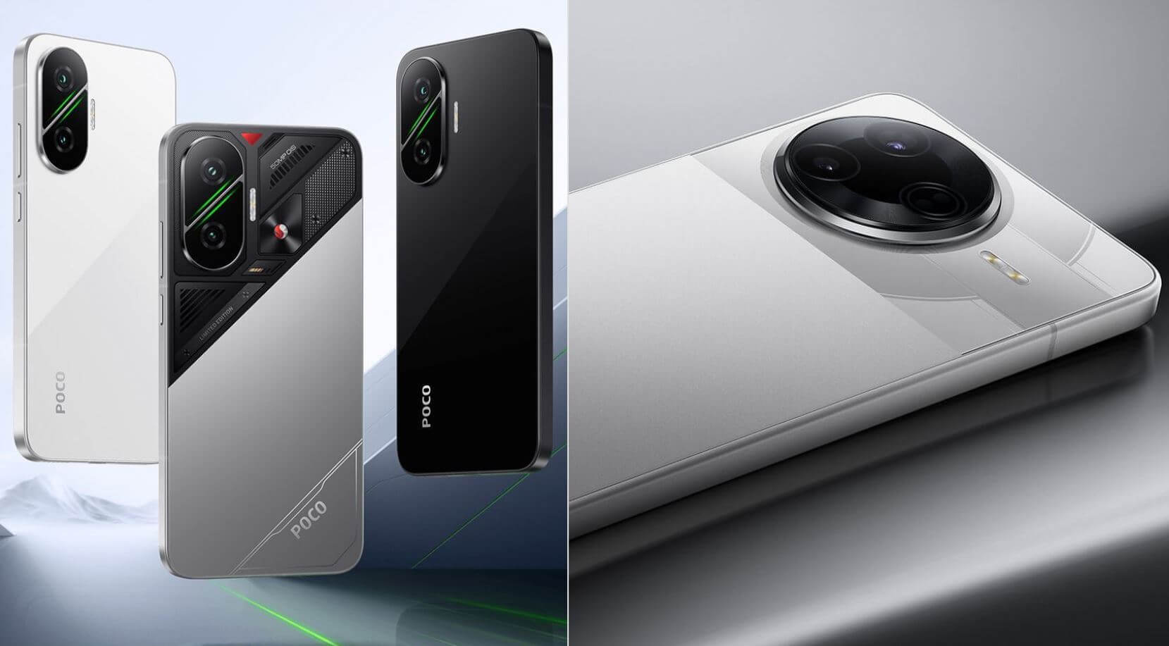 Дизайн POCO F7 и POCO F7 Pro. POCO F7 слева выглядит чуть скромнее за счет меньшего блока камер. Дизайн POCO F7 и POCO F7 Pro. POCO F7 слева выглядит чуть скромнее за счет меньшего блока камер. Фото.