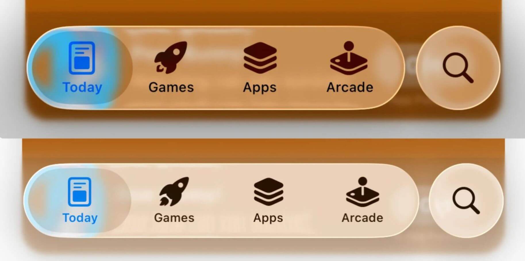 Как изменился прозрачный дизайн Liquid Glass в iOS 26 beta 3 по сравнению с iOS 26 beta 2. Прозрачности в iOS 26 beta 3 (снизу) стало меньше. Фото: 9to5mac. Как изменился прозрачный дизайн Liquid Glass в iOS 26 beta 3 по сравнению с iOS 26 beta 2. Прозрачности в iOS 26 beta 3 (снизу) стало меньше. Фото: 9to5mac. Фото.