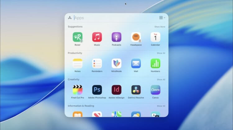 Функции iPad, которые появились на Mac в macOS Tahoe 26. Вместо Launchpad теперь отдельный раздел с приложениями. Изображение: 9to5mac.com. Функции iPad, которые появились на Mac в macOS Tahoe 26. Вместо Launchpad теперь отдельный раздел с приложениями. Изображение: 9to5mac.com. Фото.