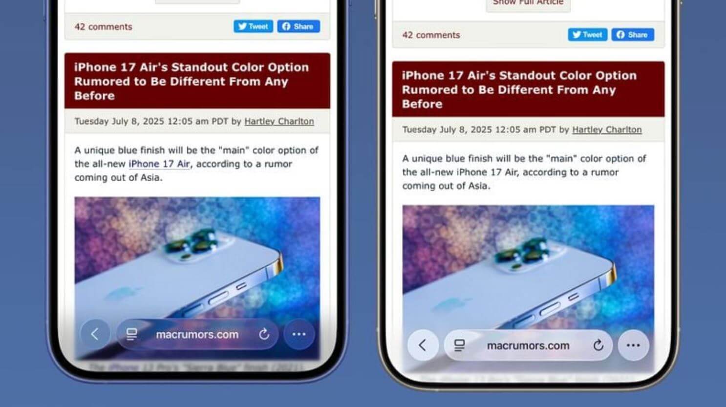 Как изменился прозрачный дизайн Liquid Glass в iOS 26 beta 3 по сравнению с iOS 26 beta 2. Прозрачная панель Safari теперь темнее, но текст виден лучше. Фото: macrumours.com. Как изменился прозрачный дизайн Liquid Glass в iOS 26 beta 3 по сравнению с iOS 26 beta 2. Прозрачная панель Safari теперь темнее, но текст виден лучше. Фото: macrumours.com. Фото.