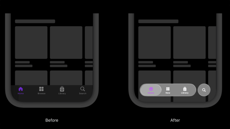 Сравнение старого и нового дизайна элементов управления. Источник: Developer.Apple.com. Фото.