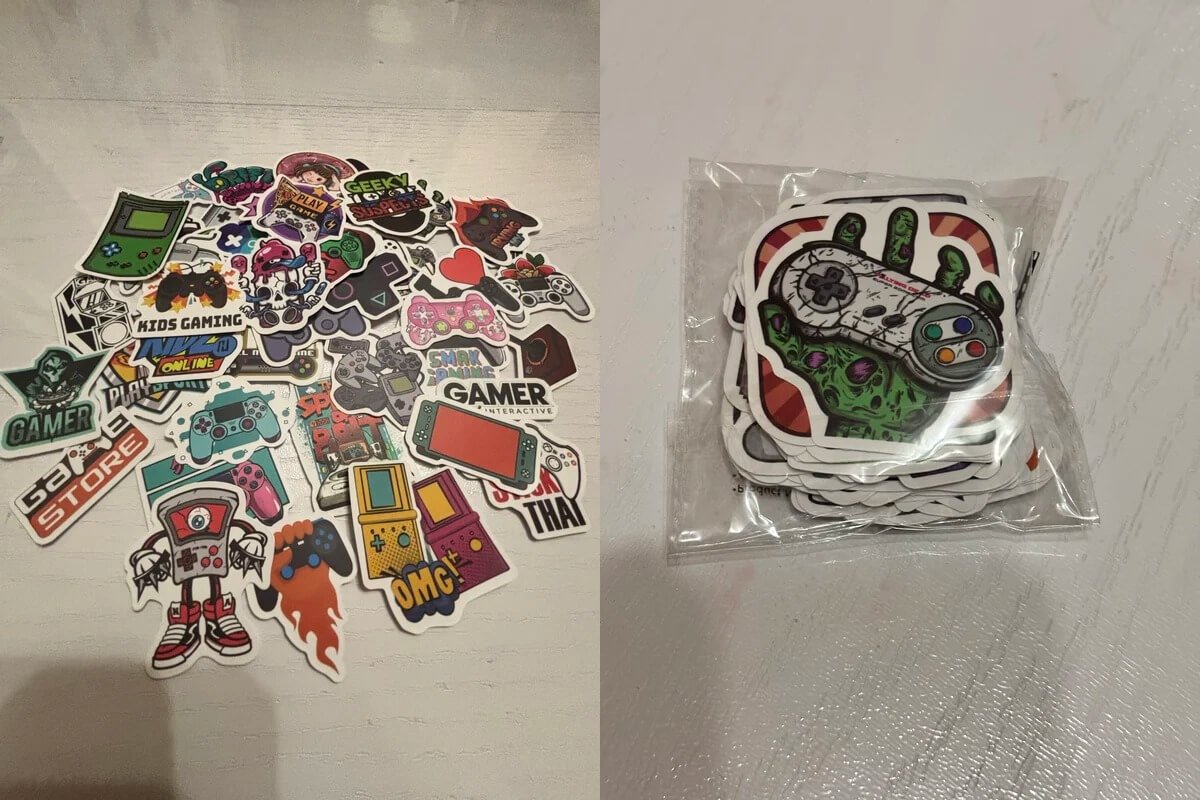 Наклейки на ноутбук. В комплекте идет много разных наклеек. Фото.