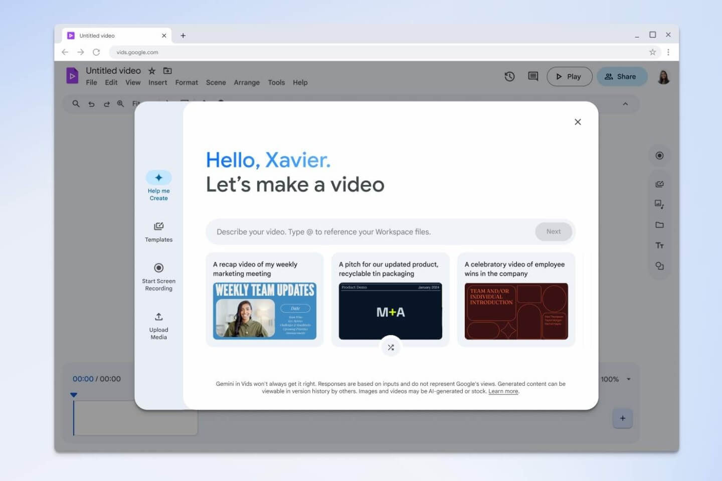 Google выпустила бесплатный видеоредактор Vids с ИИ. Он сам пишет сценарий и монтирует видео