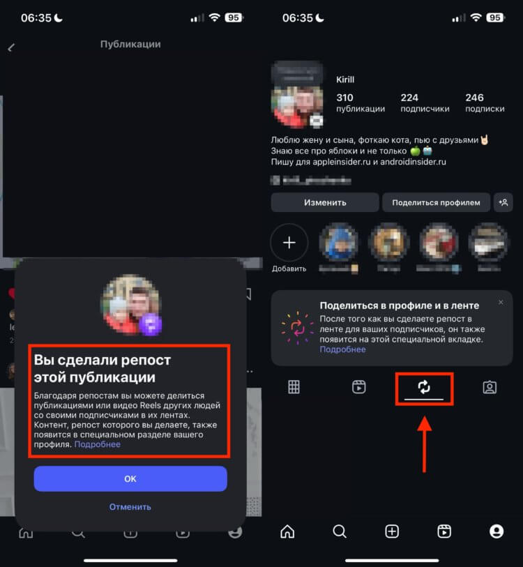 Как сделать репост в Instagram* на iPhone без сторонних приложений. После успешного репоста в аккаунте создается отдельная вкладка. Как сделать репост в Instagram* на iPhone без сторонних приложений. После успешного репоста в аккаунте создается отдельная вкладка. Фото.