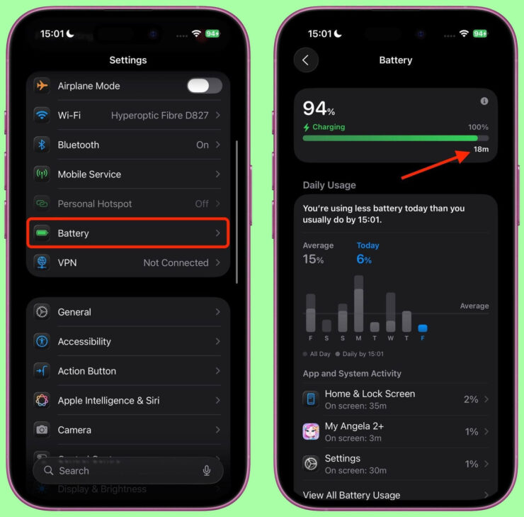 Вот эта маленькая цифра и обозначает, сколько ваш iPhone еще будет заряжаться. Изображение: macrumors.com. Фото.