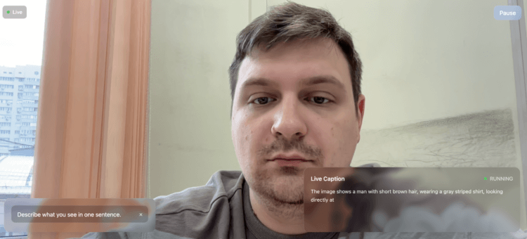 Как пользоваться нейросетью FastVLM от Apple. Она работает в браузере и может описать происходящее на видео. Описание появляется на экране мгновенно. Как пользоваться нейросетью FastVLM от Apple. Она работает в браузере и может описать происходящее на видео. Описание появляется на экране мгновенно. Фото.