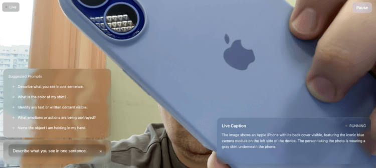 Как пользоваться нейросетью FastVLM от Apple. Она работает в браузере и может описать происходящее на видео. Можете добавить какой-нибудь предмет, и модель сразу же изменит описание. Как пользоваться нейросетью FastVLM от Apple. Она работает в браузере и может описать происходящее на видео. Можете добавить какой-нибудь предмет, и модель сразу же изменит описание. Фото.