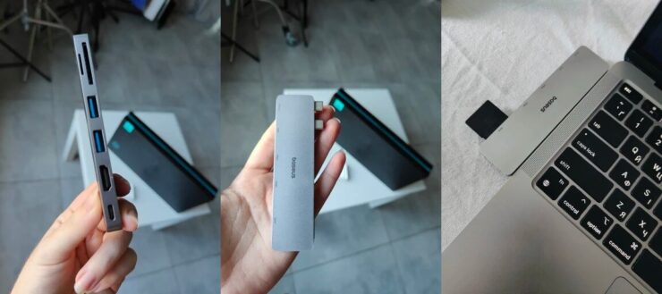 USB-C хаб для Макбука. Хаб компактный, и его удобно брать с собой. Фото.