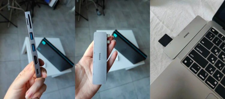 USB-C хаб для Макбука. Хаб компактный, и его удобно брать с собой. USB-C хаб для Макбука. Хаб компактный, и его удобно брать с собой. Фото.