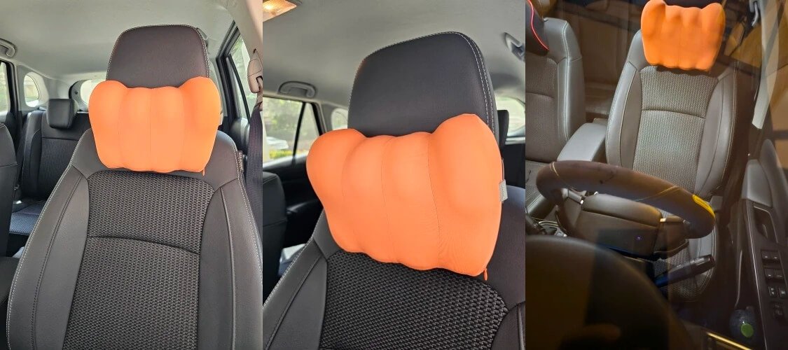Автомобильная подушка на подголовник. Такая вещь позволяет легче перенести дальнюю дорогу. Фото.