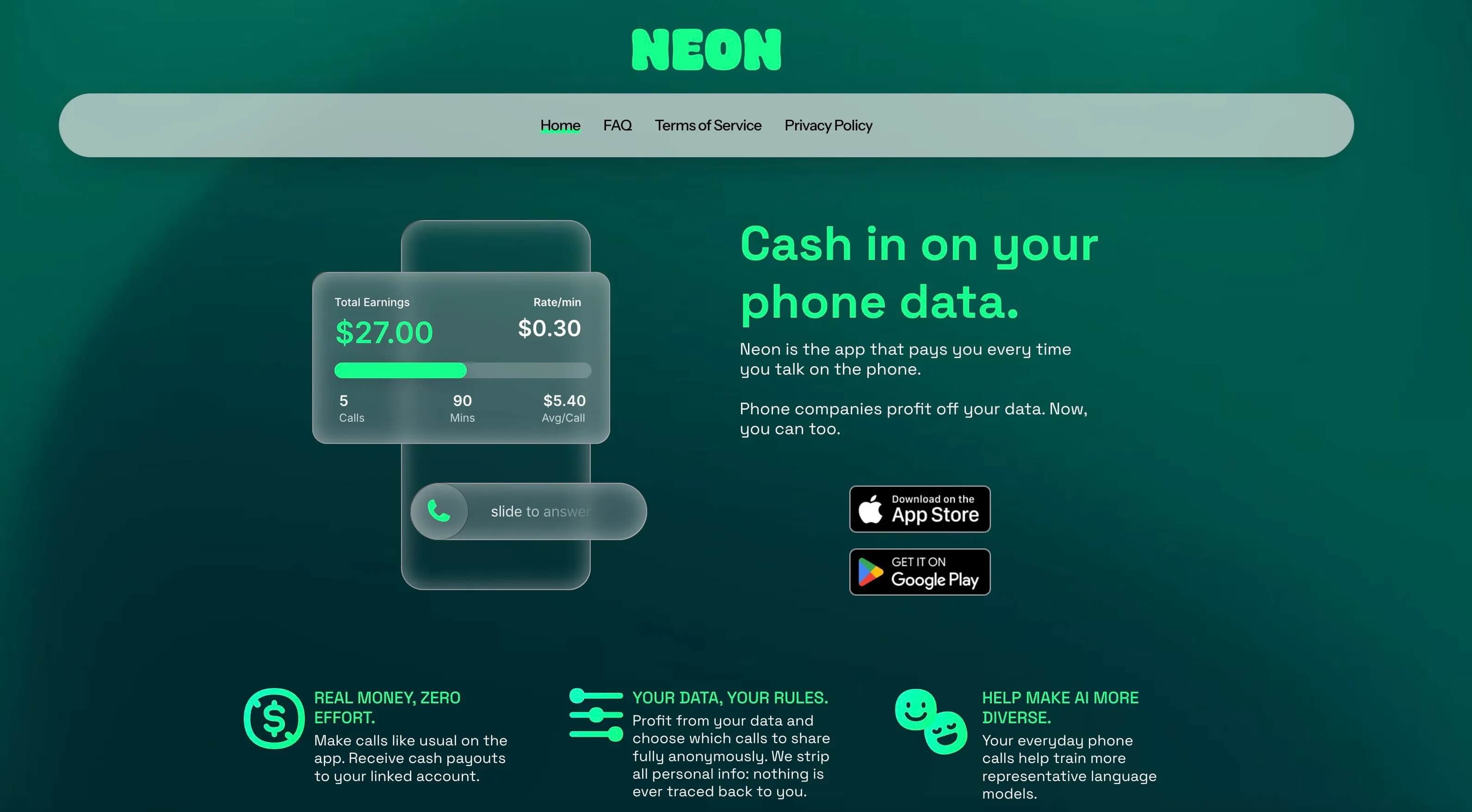 Приложение, которое платит за ваши телефонные разговоры по 30 долларов, рвет App Store. Сайт компании выглядит как «сделанный на коленке». Изображение: techcrunch.com. Фото.