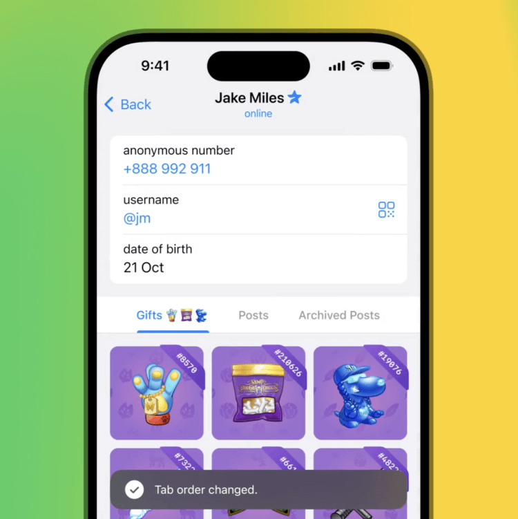 Как добавить музыку в профиль и другие новые фишки свежего обновления Telegram. Настраивайте порядок вкладок в профиле. Изображение: telegram.org. Фото.