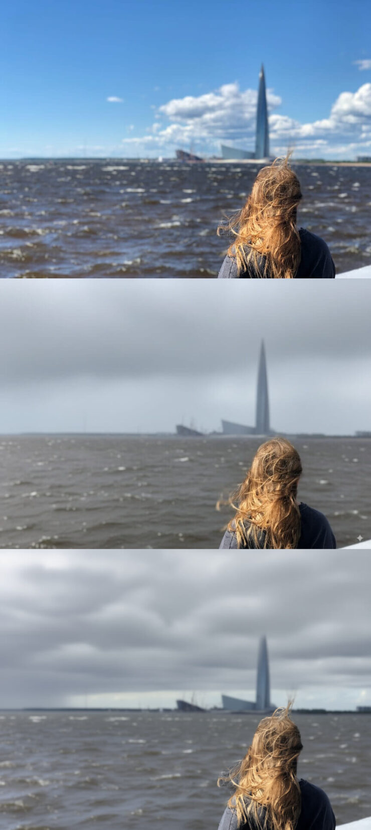 Оригинал сверху, по центру Nano Banana, Qwen внизу. Фото.